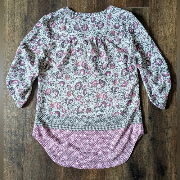 Boho Tunic Popover Floral Artsy 3/4 Sleeve Casual Womens Medium Relaxed Roll Tab - Picture 5 of 10